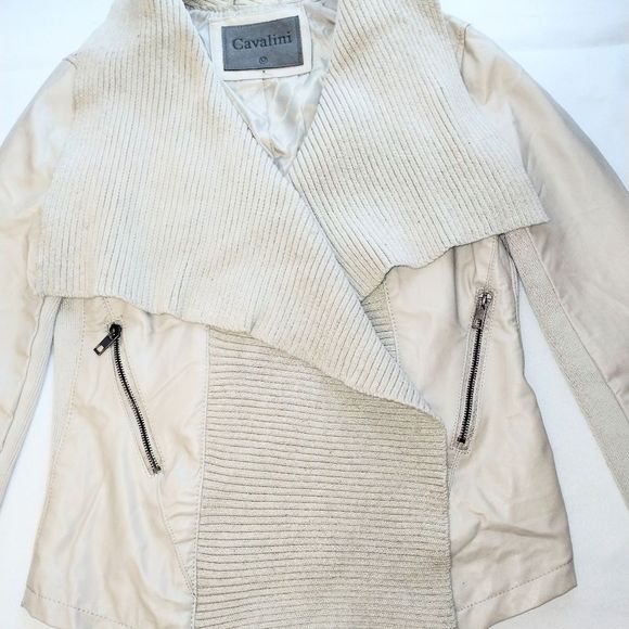 Cavalini Women's Open Front Draped Collar Beige Jacket Medium - Picture 2 of 9